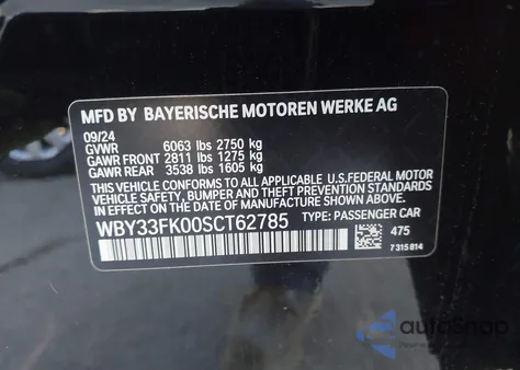 2025 BMW I5 Edrive40 z USA, uszkodzony, nr VIN WBY33FK00SCT62785
